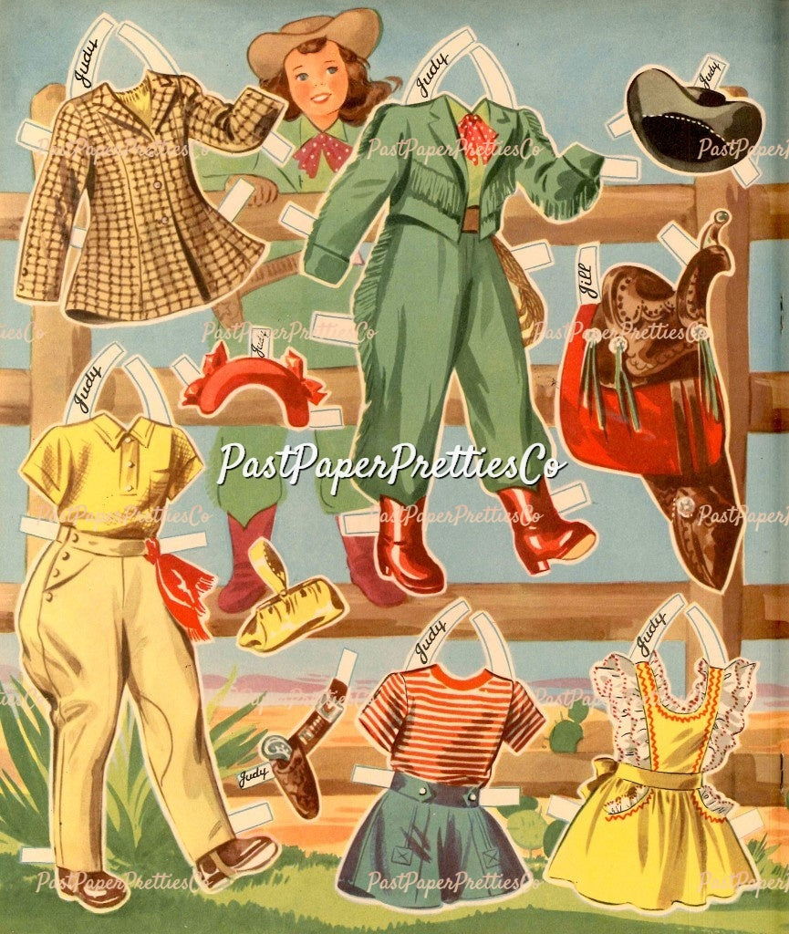 Vintage Paper Dolls Ride A Pony 1944 Printable PDF Instant Digital Download Cute Little Cowgirl Cowboy Western Dolls and Horses Clip Art