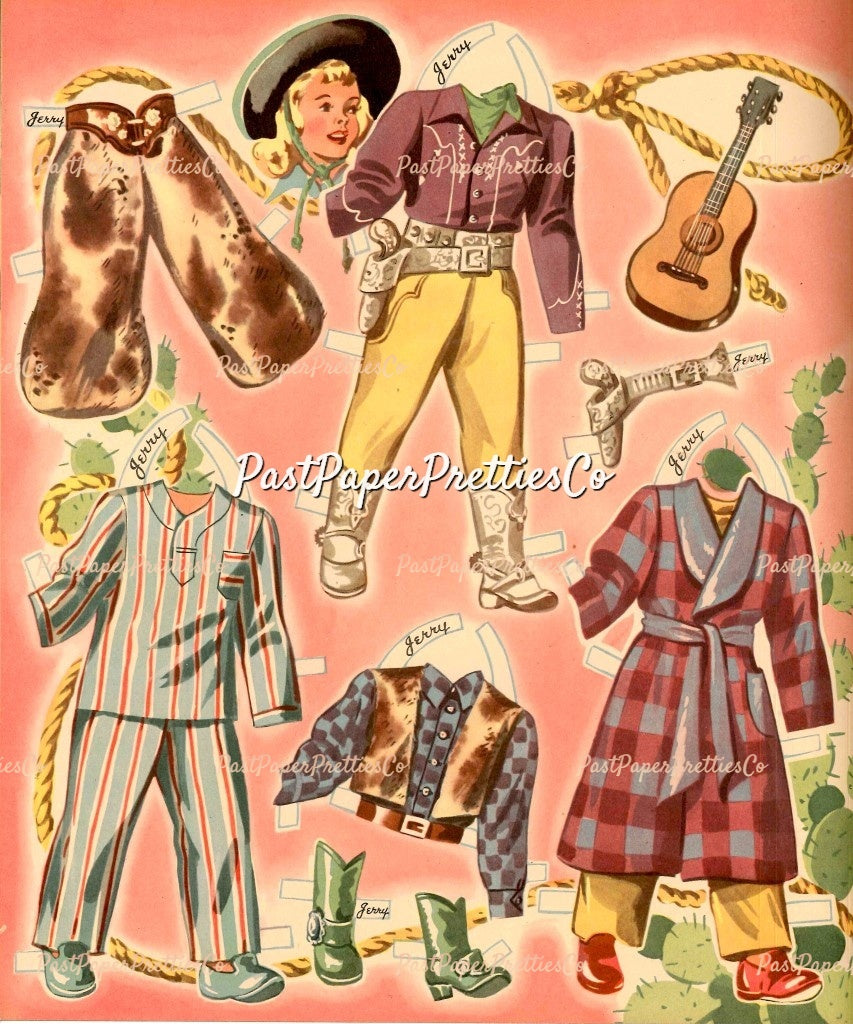 Vintage Paper Dolls Ride A Pony 1944 Printable PDF Instant Digital Download Cute Little Cowgirl Cowboy Western Dolls and Horses Clip Art