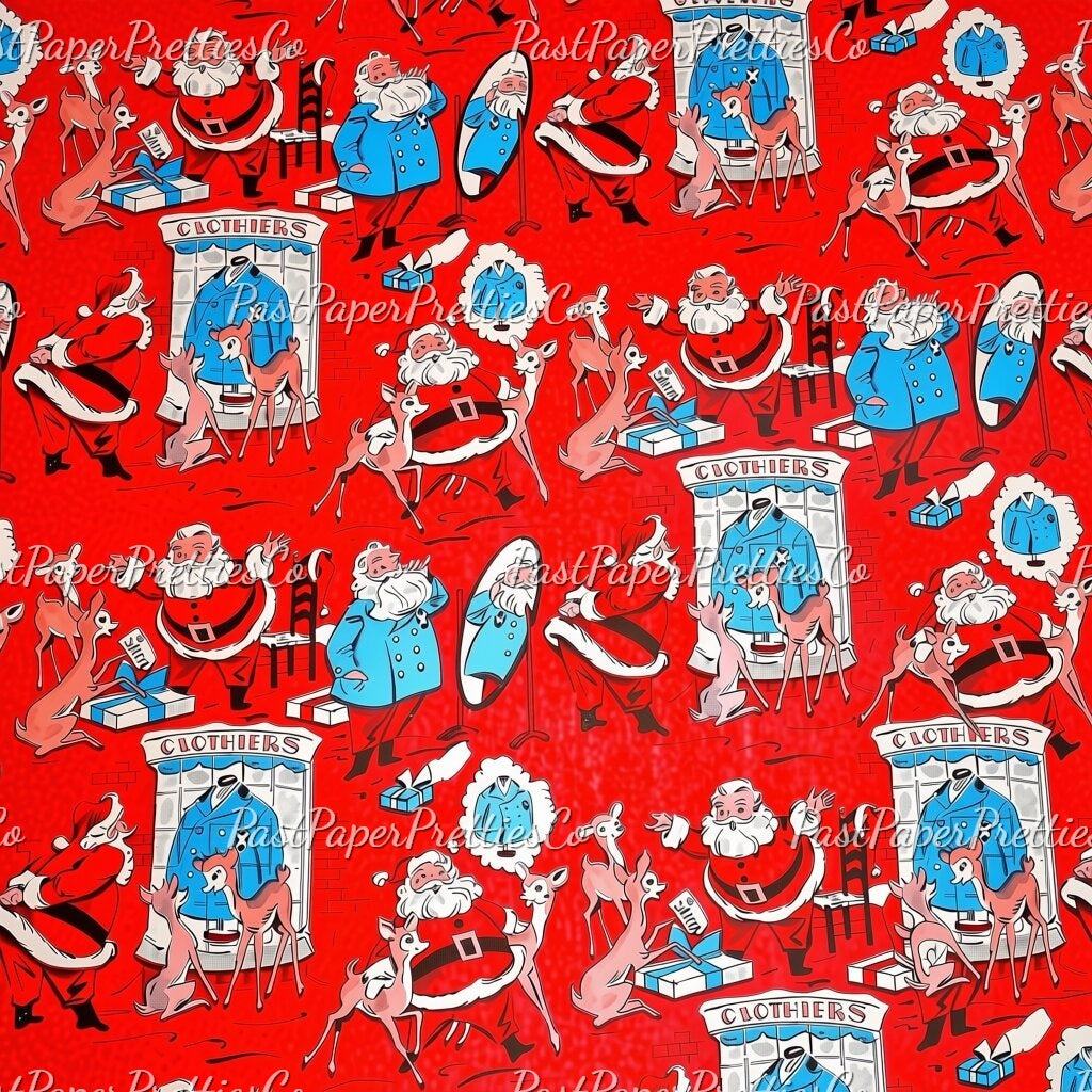 Vintage Printable Christmas Gift Wrap Dapper Dressy Tailored Suit Santa Claus Retro Wrapping Paper Collage Sheet Instant Digital Download