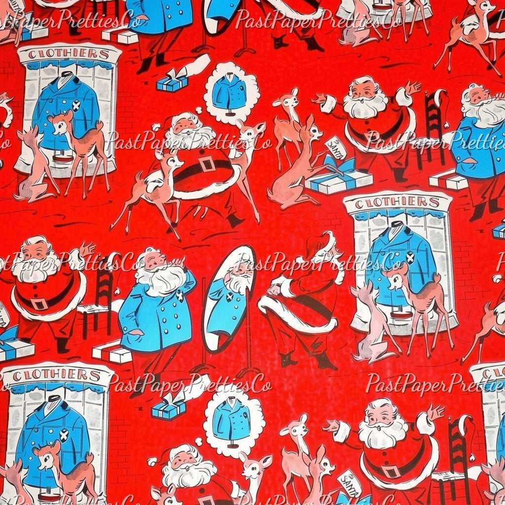 Vintage Printable Christmas Gift Wrap Dapper Dressy Tailored Suit Santa Claus Retro Wrapping Paper Collage Sheet Instant Digital Download