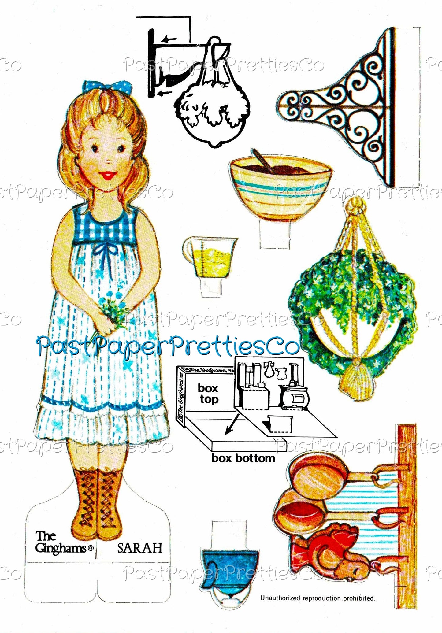 Vintage Paper Dolls The Ginghams Sarahs Country Kitchen Play Set 1979 Printable PDF Instant Digital Download Prairie Frontier Girl Clip Art