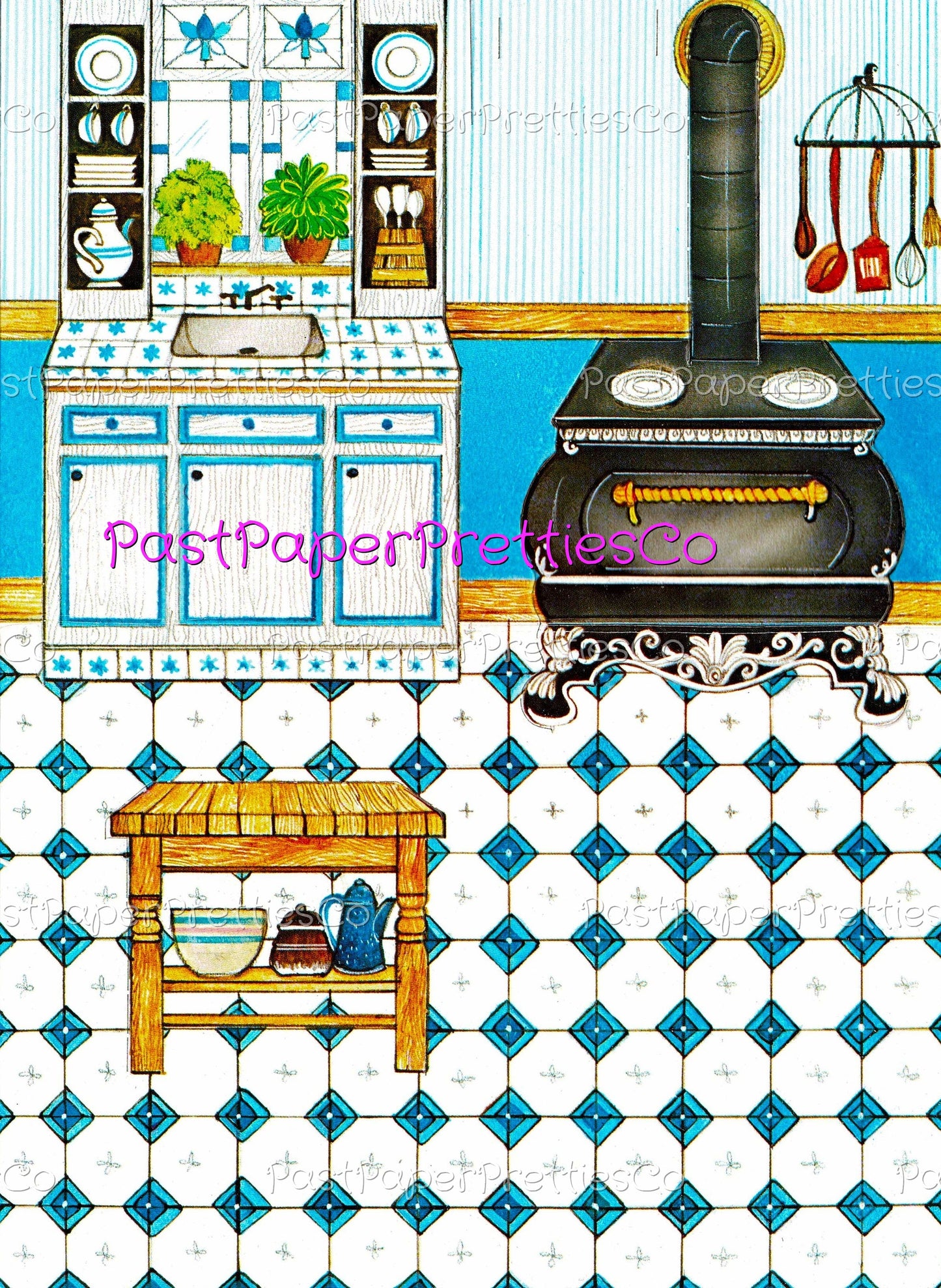 Vintage Paper Dolls The Ginghams Sarahs Country Kitchen Play Set 1979 Printable PDF Instant Digital Download Prairie Frontier Girl Clip Art