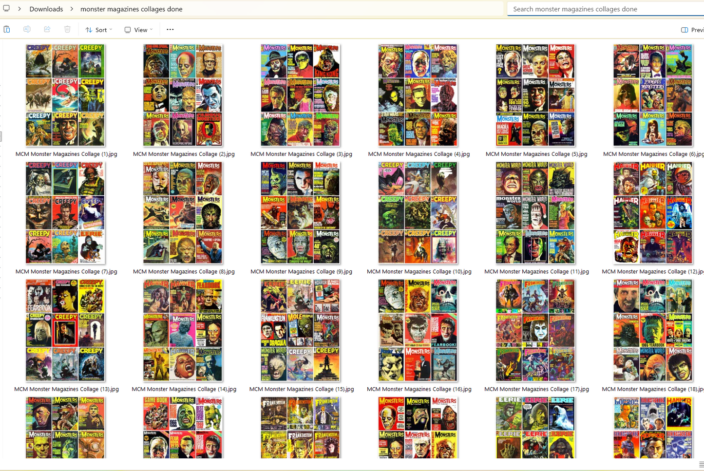 Vintage Retro Movie Monster Magazine Covers Collage Images Halloween PDF Instant Digital Download 24x9 Printable Sheets Spooky MCM Creatures