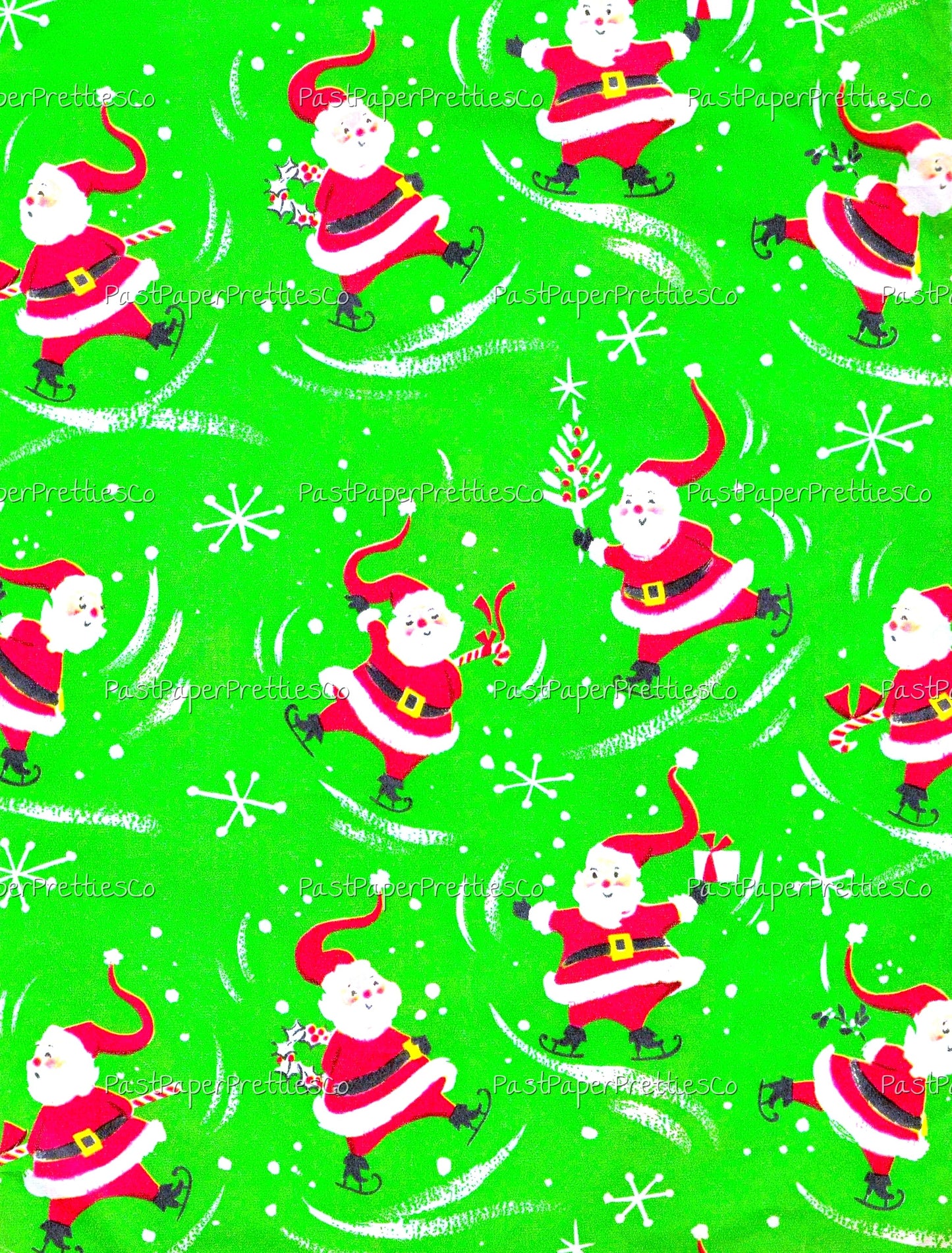 Vintage Printable Christmas Gift Wrap Skating Santa Claus Retro Wrapping Paper Collage Sheet Instant Digital Download Fun Santa Clip Art 3 Sizes