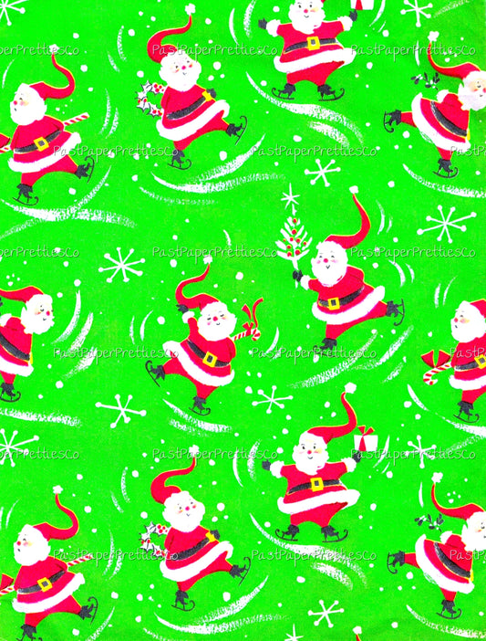 Vintage Printable Christmas Gift Wrap Skating Santa Claus Retro Wrapping Paper Collage Sheet Instant Digital Download Fun Santa Clip Art 3 Sizes