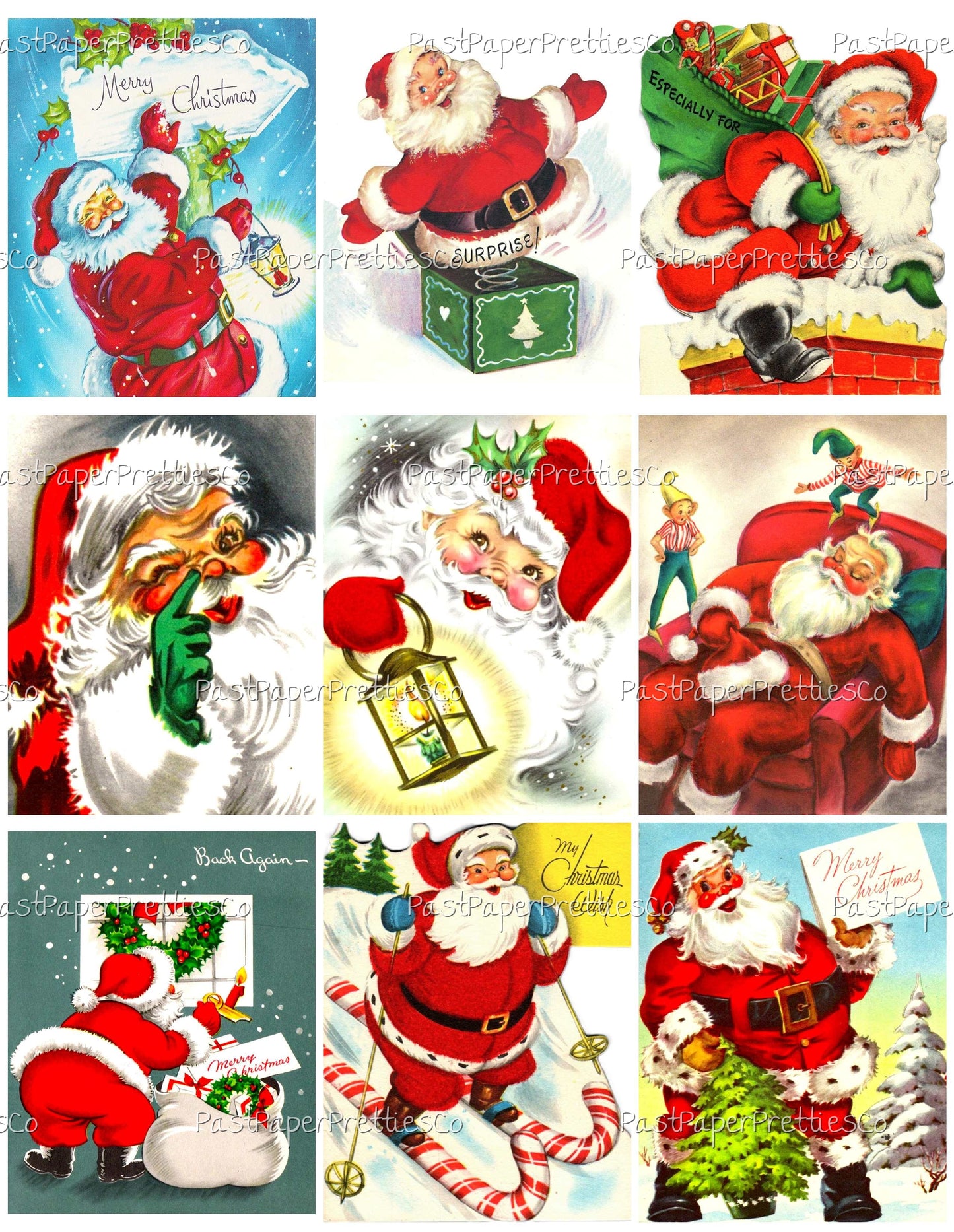 Vintage Printable Christmas Cards So Many Santas Collage Collection ALL Mid Century Santa Claus 72 Images PDF Instant Digital Download
