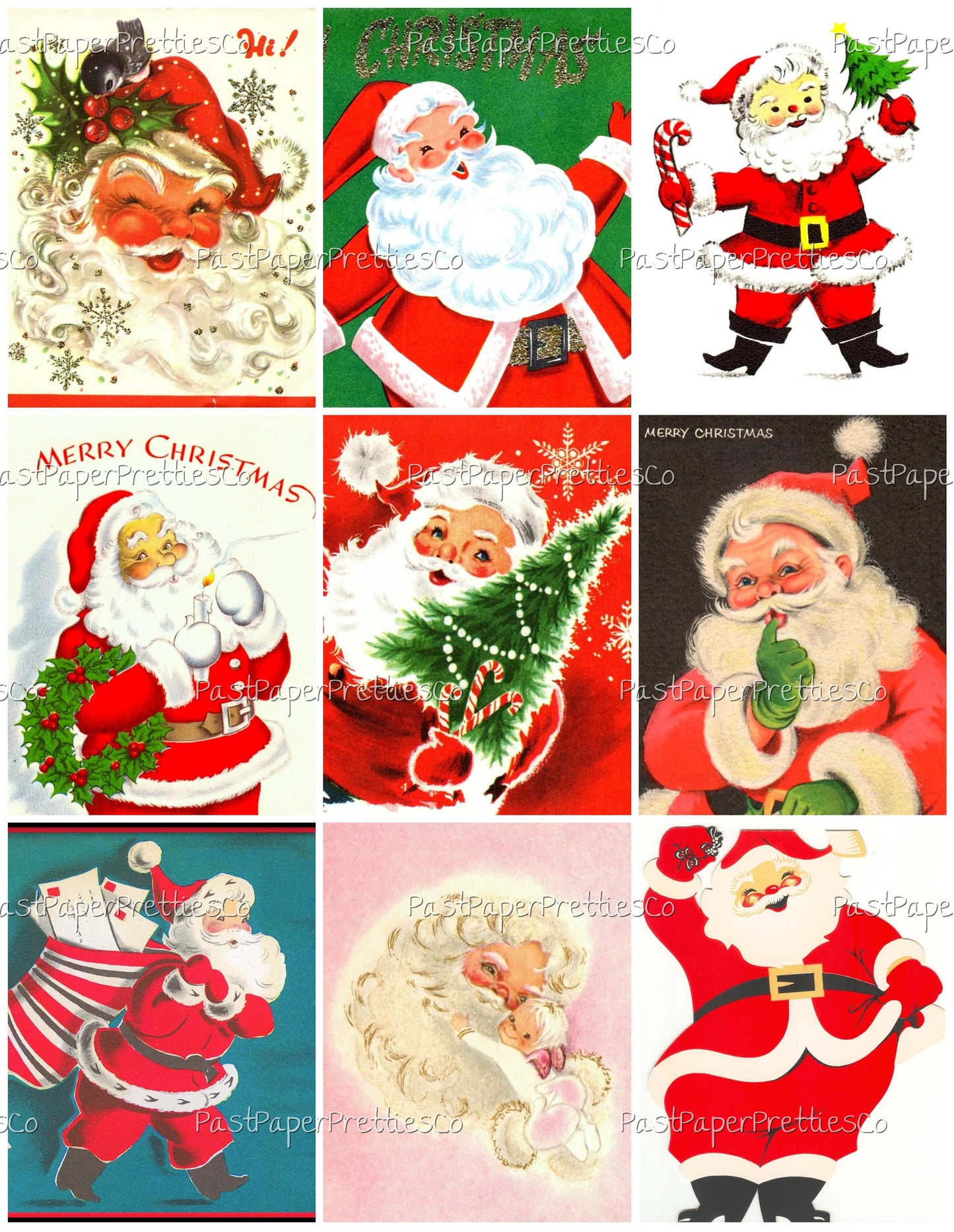 Vintage Printable Christmas Cards So Many Santas Collage Collection ALL Mid Century Santa Claus 72 Images PDF Instant Digital Download