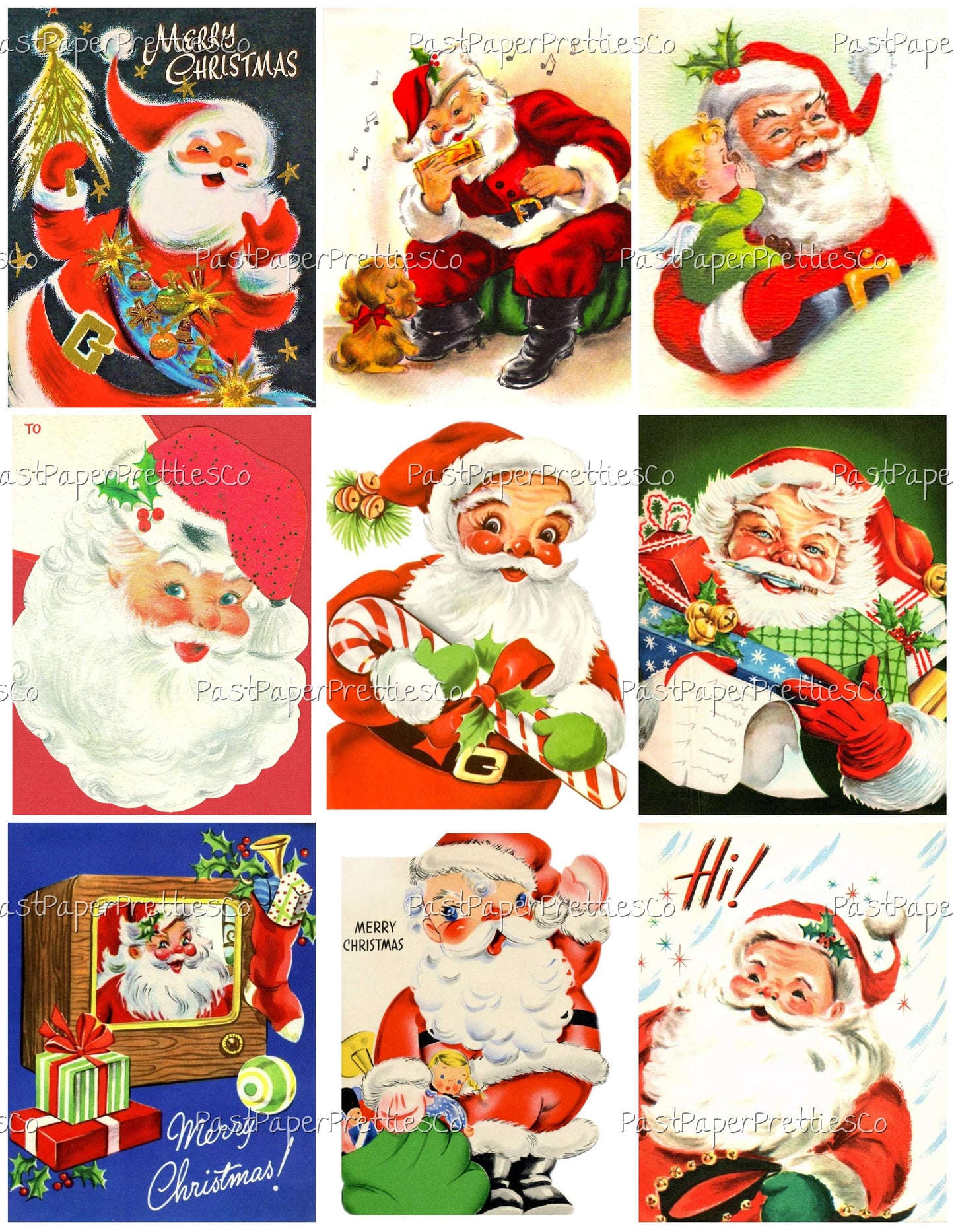Vintage Printable Christmas Cards So Many Santas Collage Collection ALL Mid Century Santa Claus 72 Images PDF Instant Digital Download