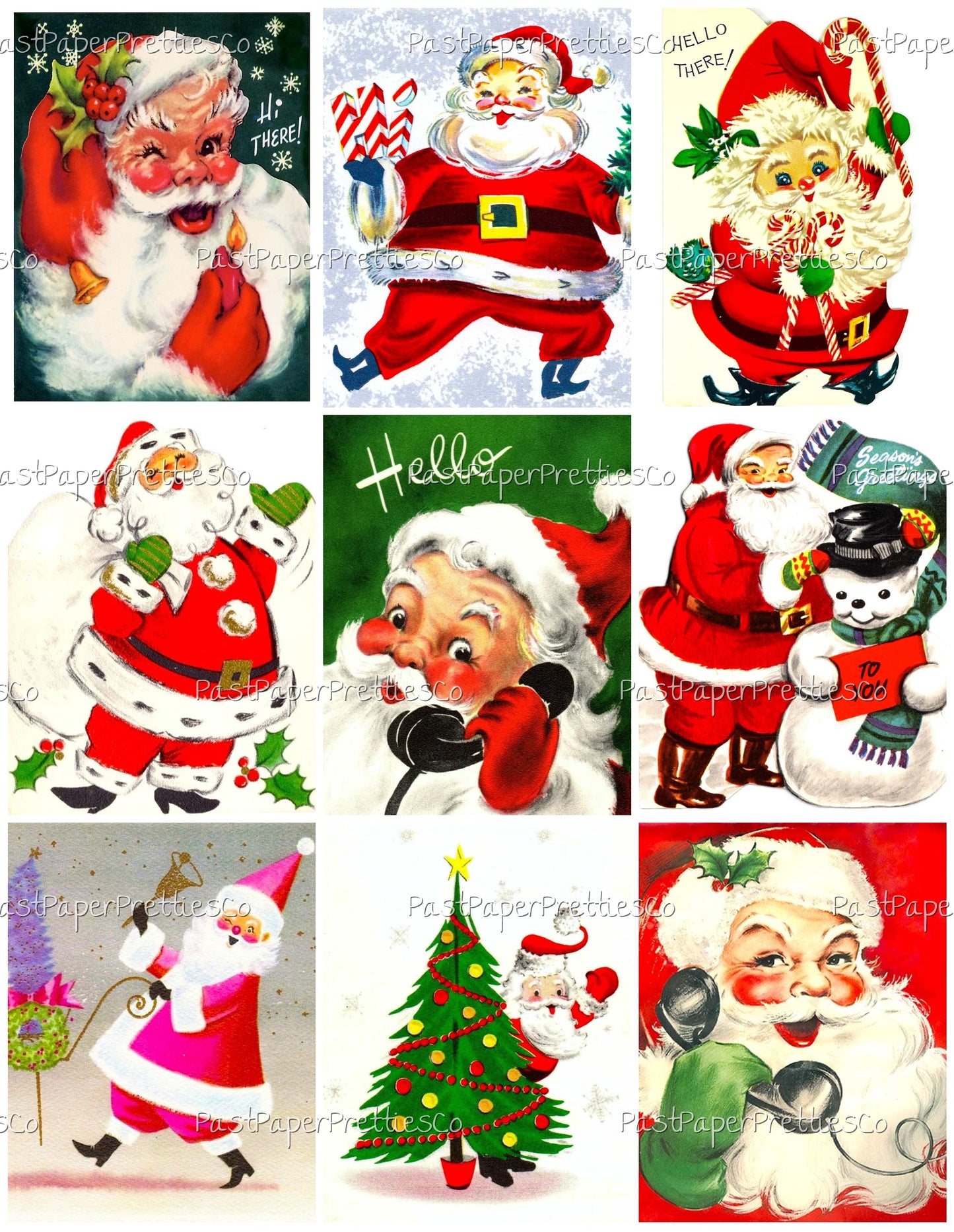 Vintage Printable Christmas Cards So Many Santas Collage Collection ALL Mid Century Santa Claus 72 Images PDF Instant Digital Download