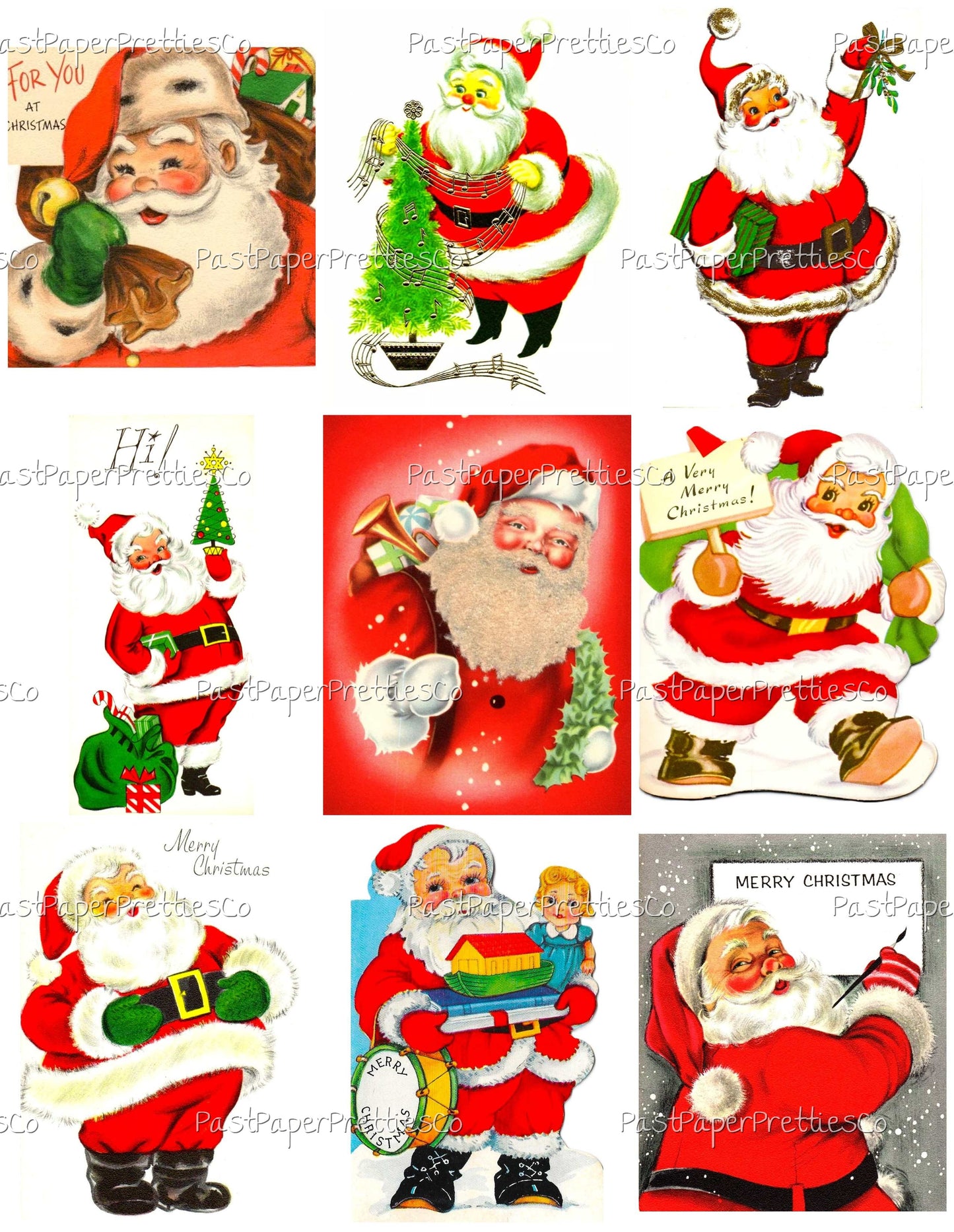 Vintage Printable Christmas Cards So Many Santas Collage Collection ALL Mid Century Santa Claus 72 Images PDF Instant Digital Download
