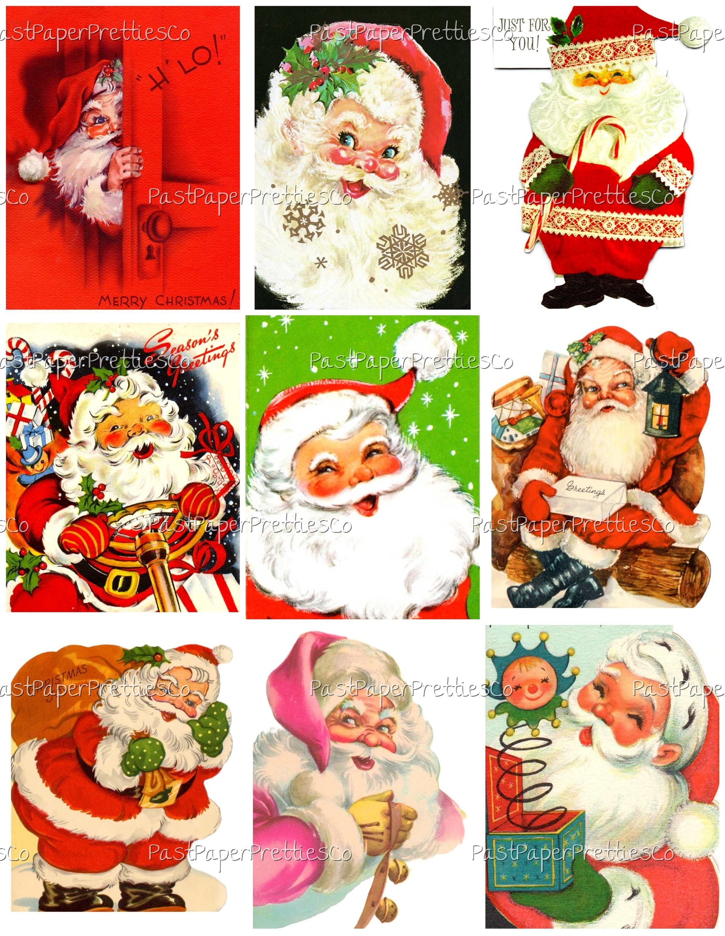 Vintage Printable Christmas Cards So Many Santas Collage Collection ALL Mid Century Santa Claus 72 Images PDF Instant Digital Download