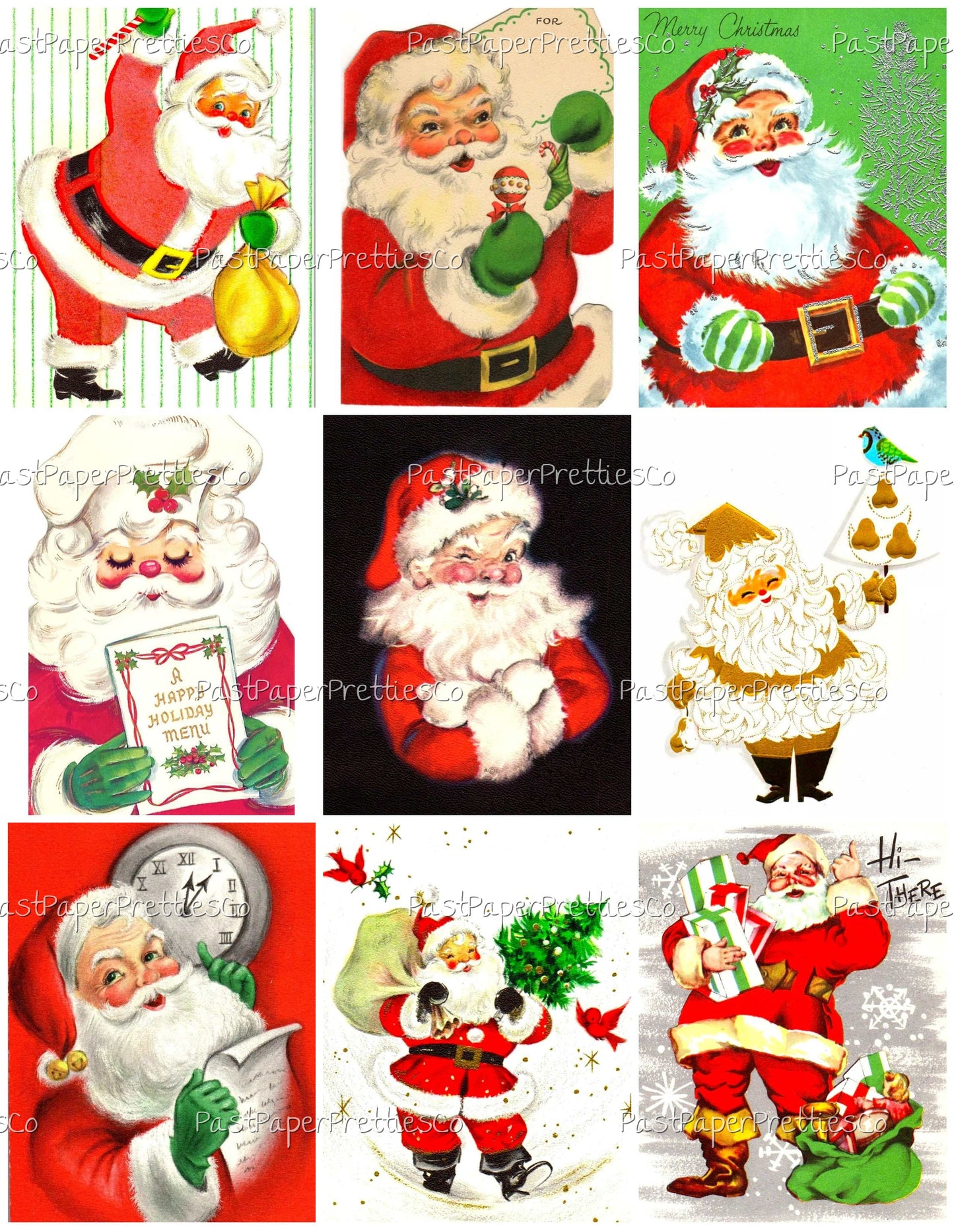 Vintage Printable Christmas Cards So Many Santas Collage Collection ALL Mid Century Santa Claus 72 Images PDF Instant Digital Download