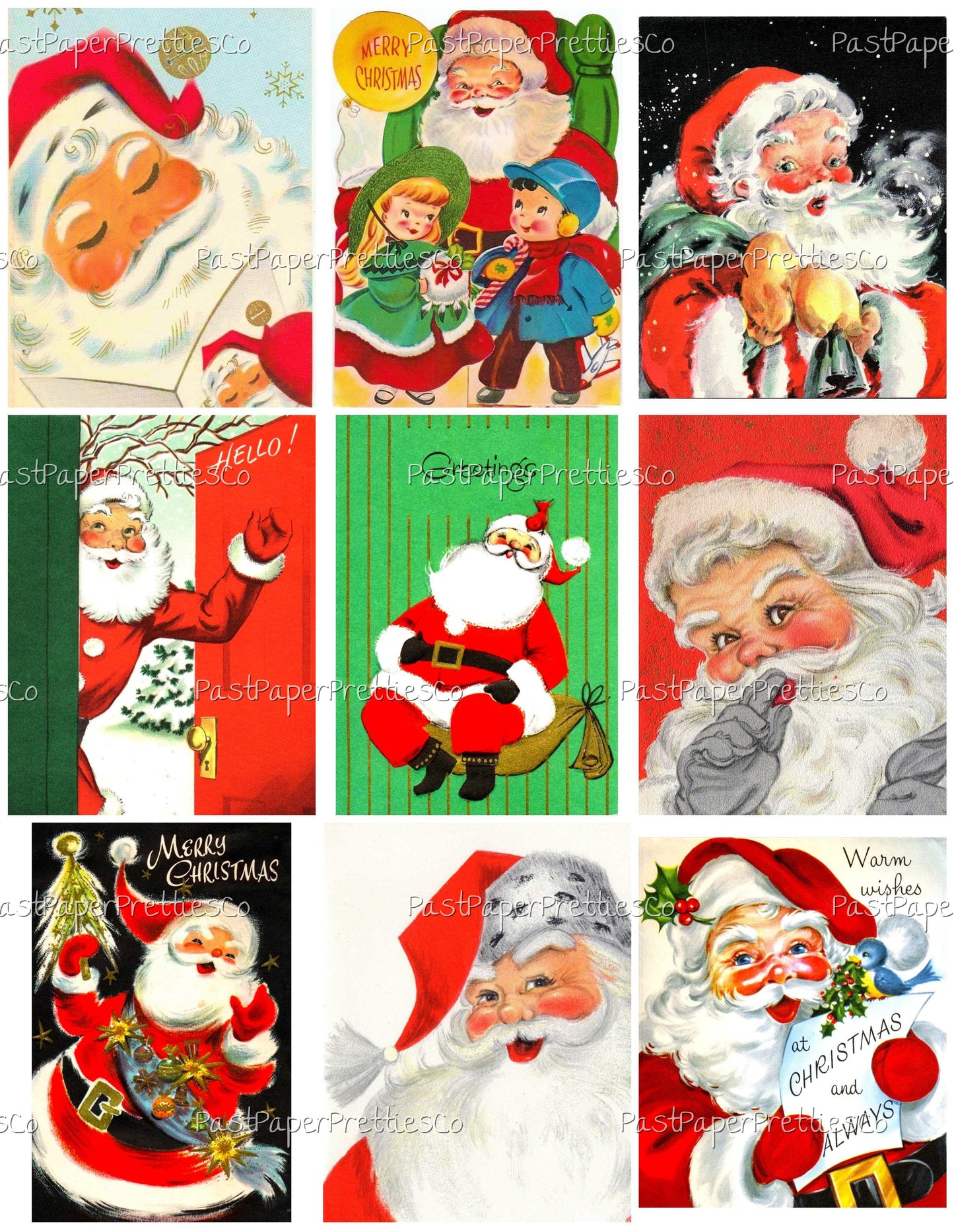 Vintage Printable Christmas Cards So Many Santas Collage Collection ALL Mid Century Santa Claus 72 Images PDF Instant Digital Download
