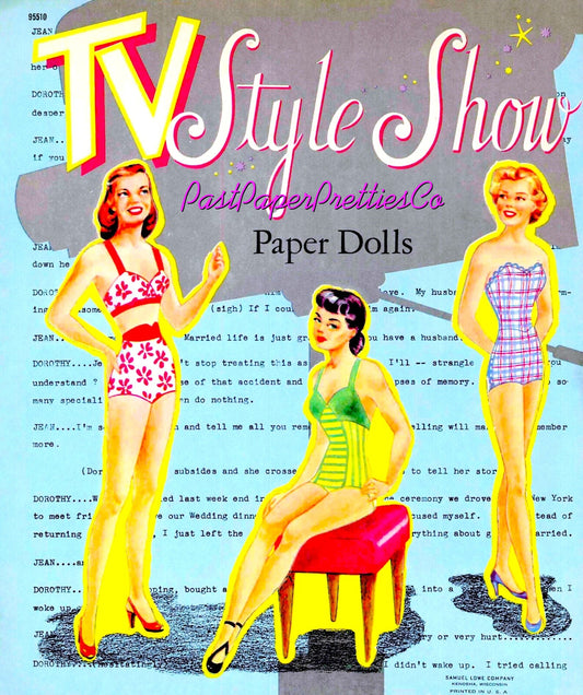 Vintage Paper Dolls TV Style Show 1949 Printable PDF Instant Digital Download Retro Television Fashion Models Starlets 5 Dolls Clip Art