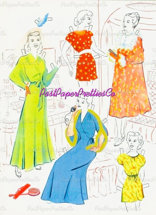 Vintage Paper Dolls TV Style Show 1949 Printable PDF Instant Digital Download Retro Television Fashion Models Starlets 5 Dolls Clip Art
