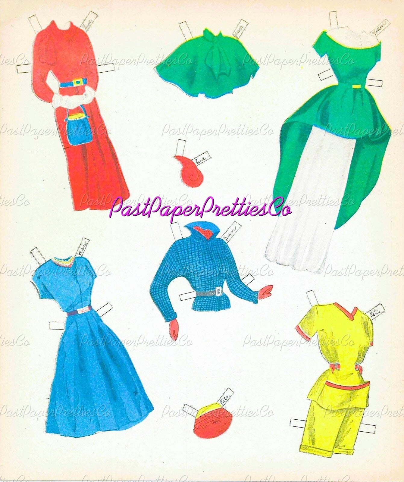 Vintage Paper Dolls TV Style Show 1949 Printable PDF Instant Digital Download Retro Television Fashion Models Starlets 5 Dolls Clip Art