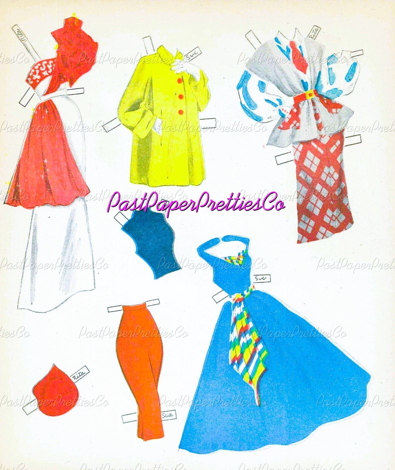 Vintage Paper Dolls TV Style Show 1949 Printable PDF Instant Digital Download Retro Television Fashion Models Starlets 5 Dolls Clip Art