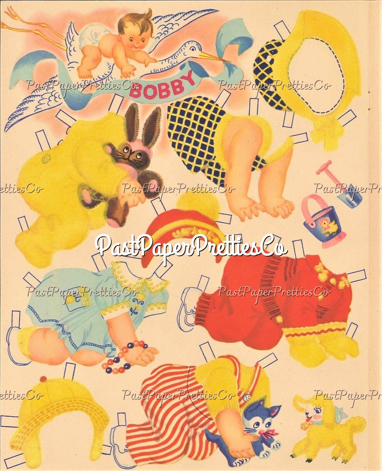 Vintage Paper Dolls The Cradle Crowd 1948 Printable PDF Instant Digital Download 4 Kitsch Cute Doll Babies Clip Art