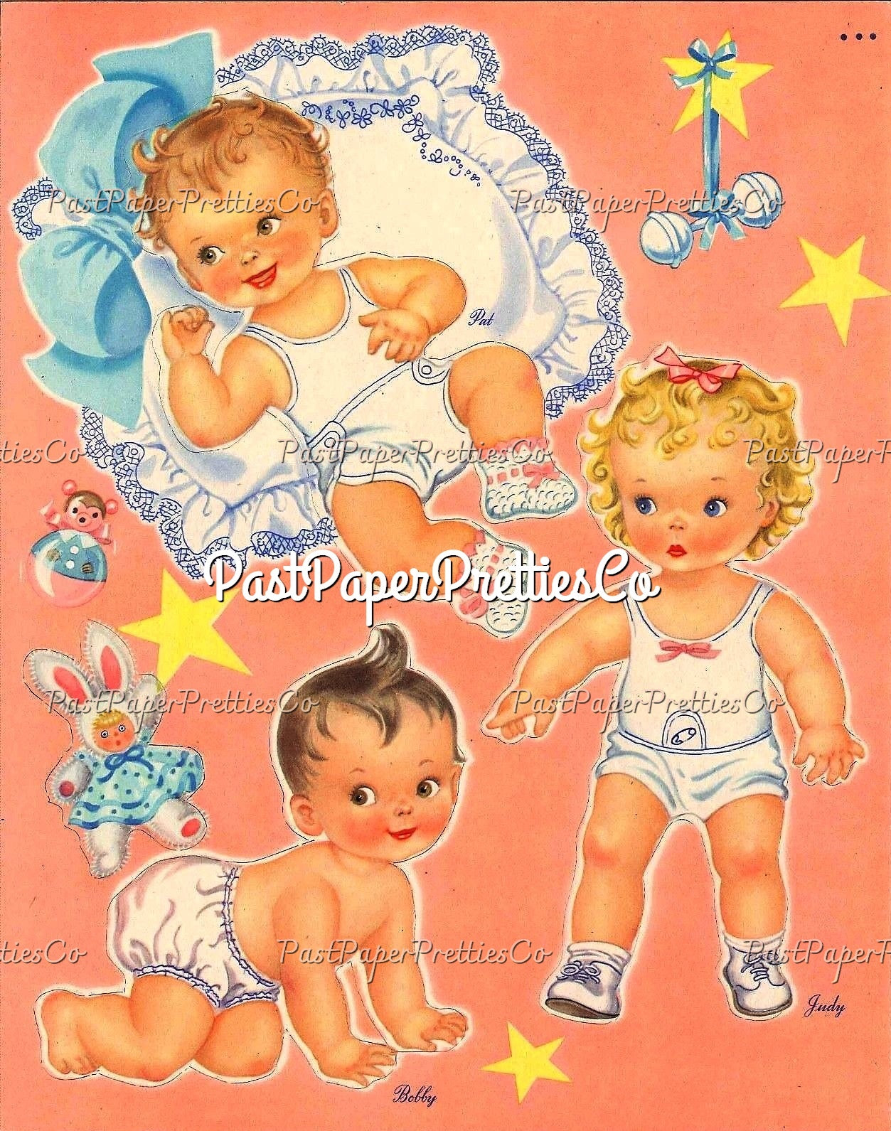 Vintage Paper Dolls The Cradle Crowd 1948 Printable PDF Instant Digital Download 4 Kitsch Cute Doll Babies Clip Art