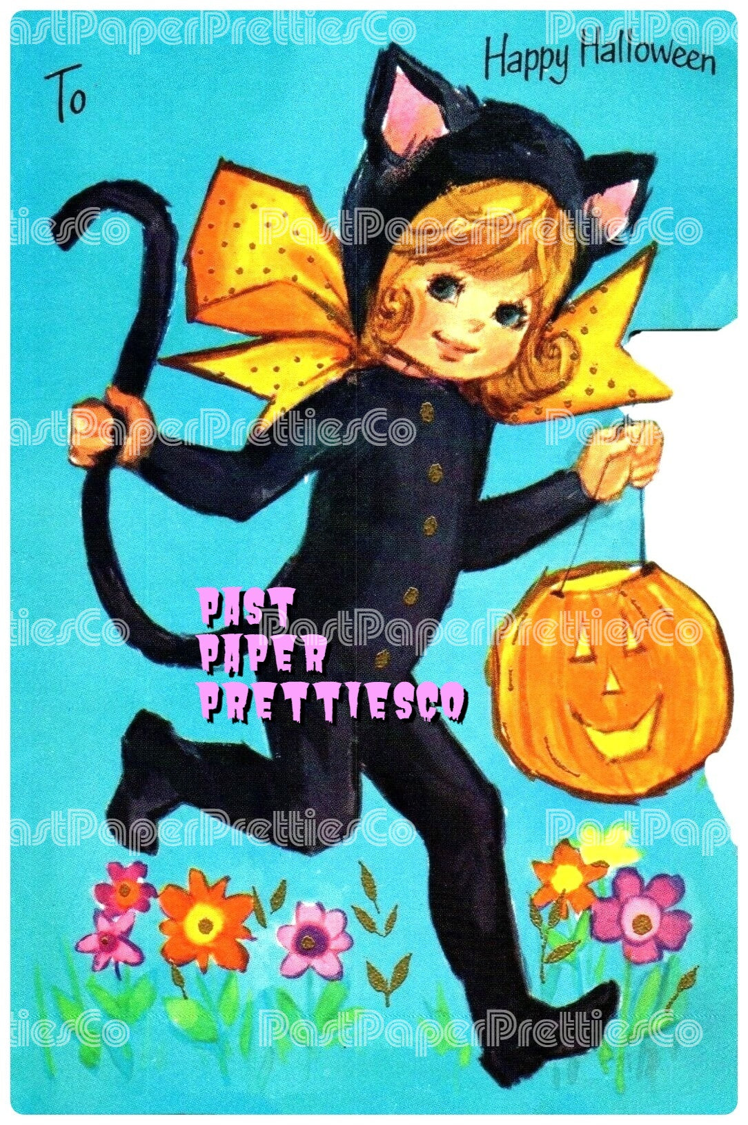 Vintage Printable Adorable Halloween Cards Little Girls Fairy Black Cat Witch Trick or Treaters Images PDF Instant Digital Download 300 dpi