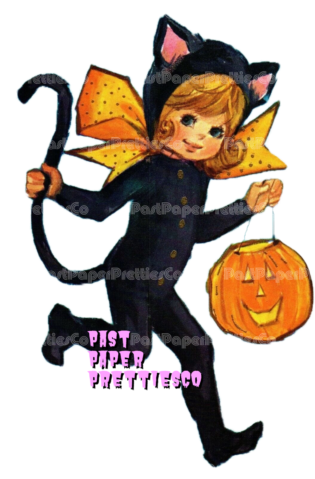 Vintage Printable Adorable Halloween Cards Little Girls Fairy Black Cat Witch Trick or Treaters Images PDF Instant Digital Download 300 dpi