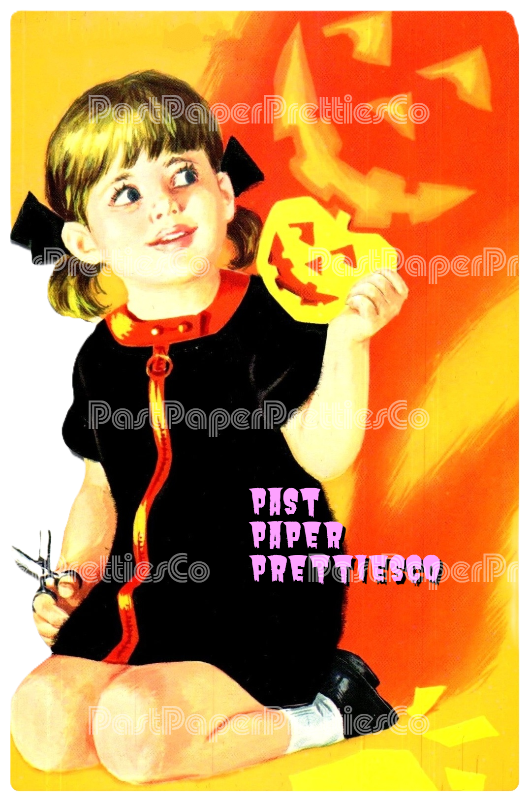 Vintage Printable Adorable Halloween Cards Little Girls Fairy Black Cat Witch Trick or Treaters Images PDF Instant Digital Download 300 dpi