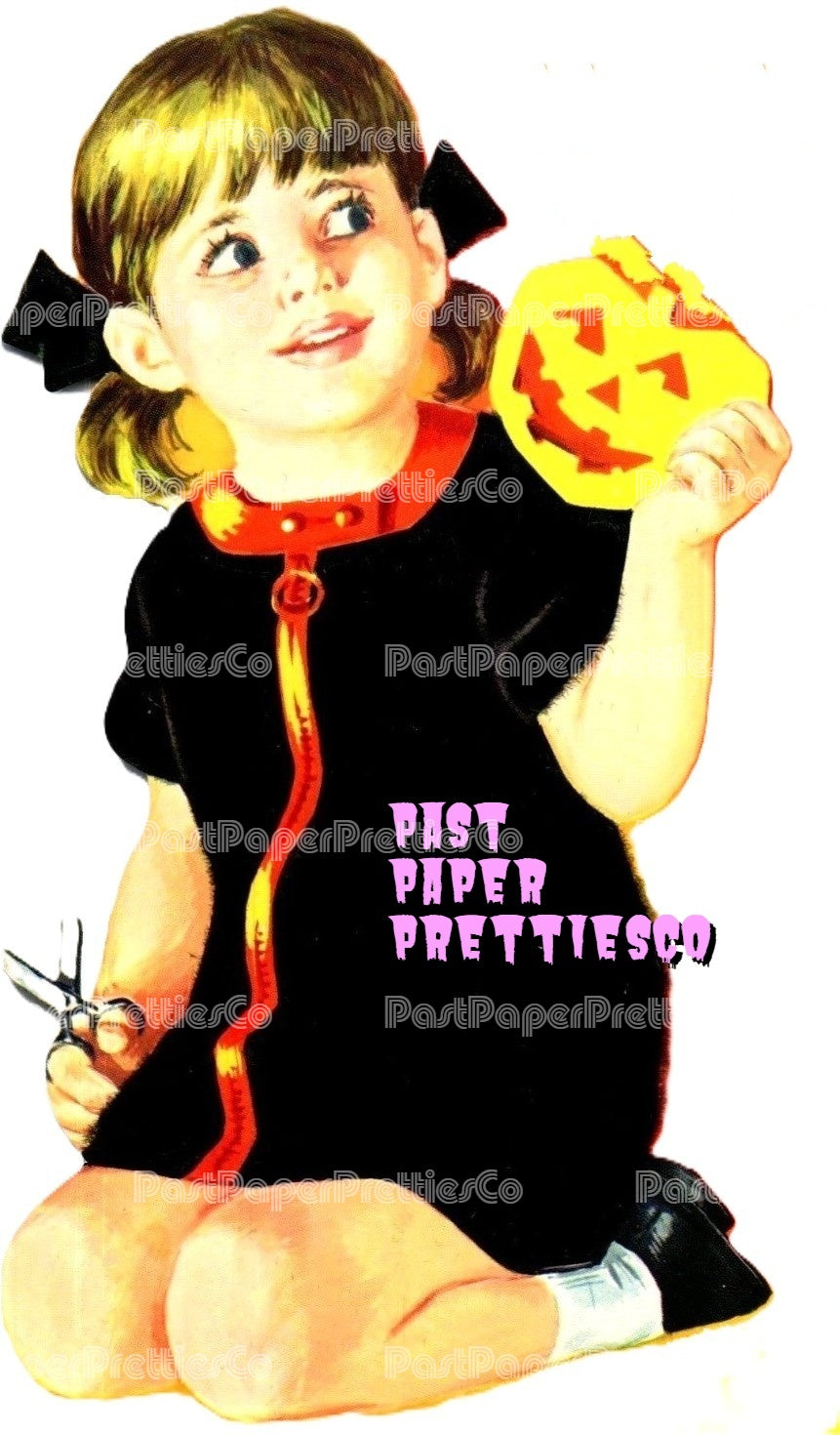 Vintage Printable Adorable Halloween Cards Little Girls Fairy Black Cat Witch Trick or Treaters Images PDF Instant Digital Download 300 dpi