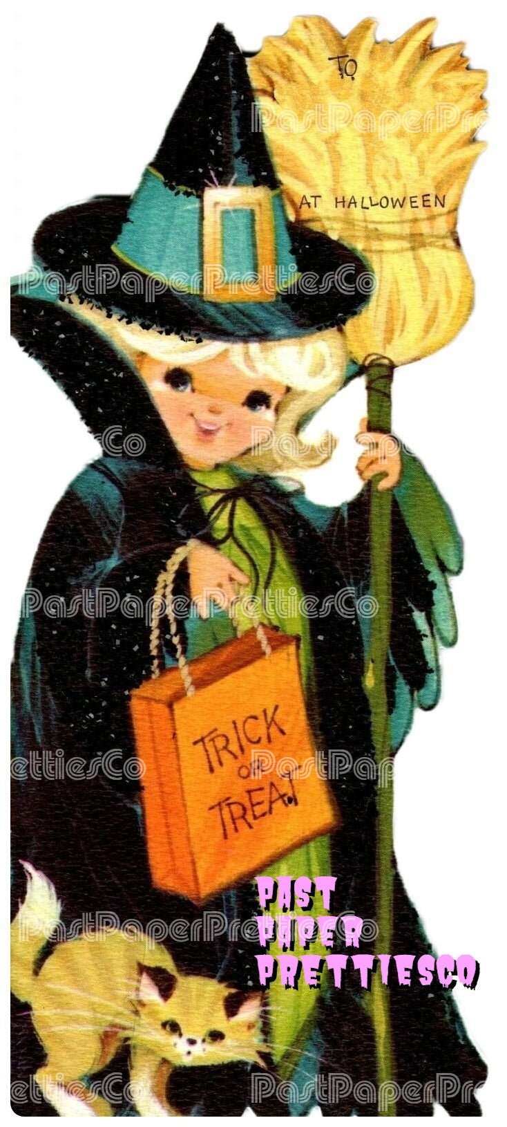 Vintage Printable Adorable Halloween Cards Little Girls Fairy Black Cat Witch Trick or Treaters Images PDF Instant Digital Download 300 dpi