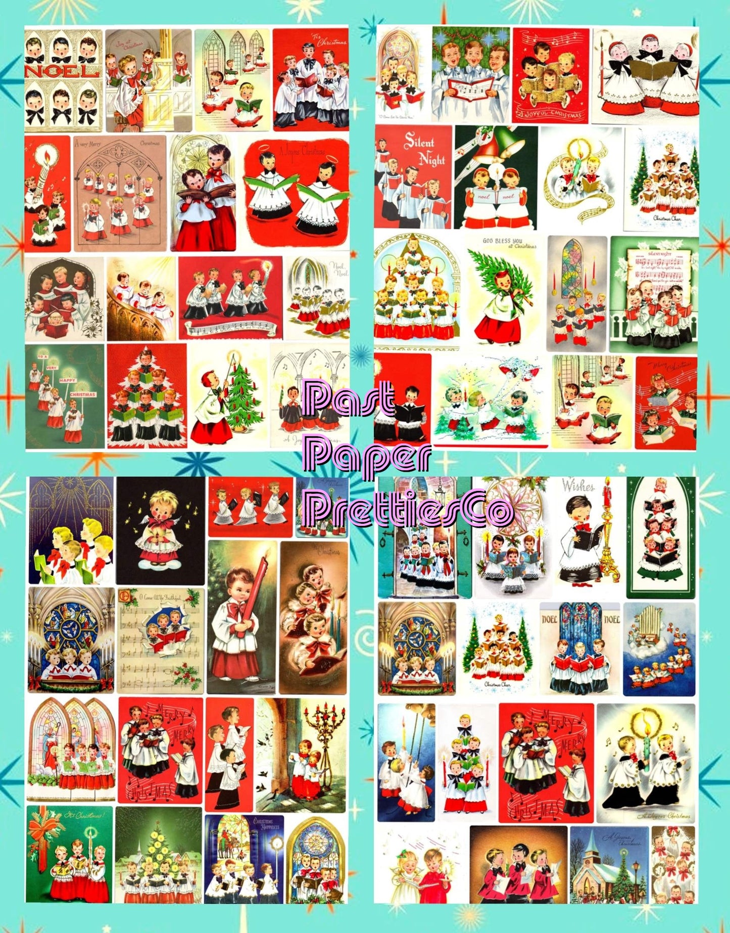 Vintage Christmas Choir Boys Collage Sheets Printable PDF Instant Digital Kitsch Cute Holiday Caroling Church Kids 80 Retro Images