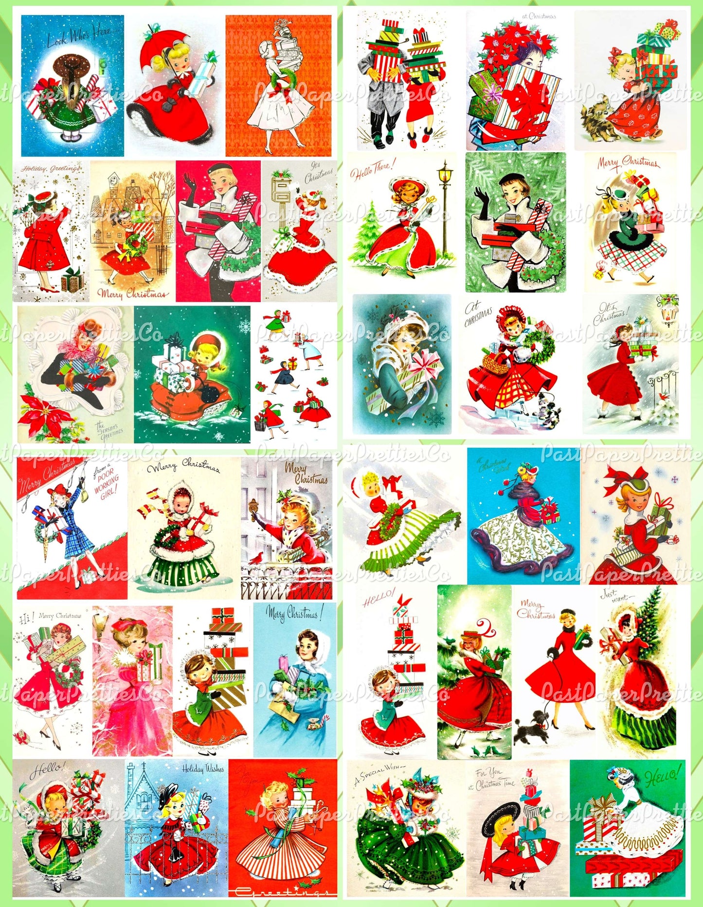 36 Vintage Printable Christmas Cuties Pretty Shoppers All Shopping Ladies & Girls Collage Sheets Card Images PDF Instant Digital Download