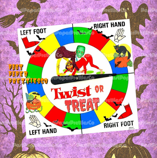 Vintage Printable Retro Halloween Twist or Treat Twister Board Game Spinner PDF Instant Digital Download Spooky Groovy Party Game Clipart