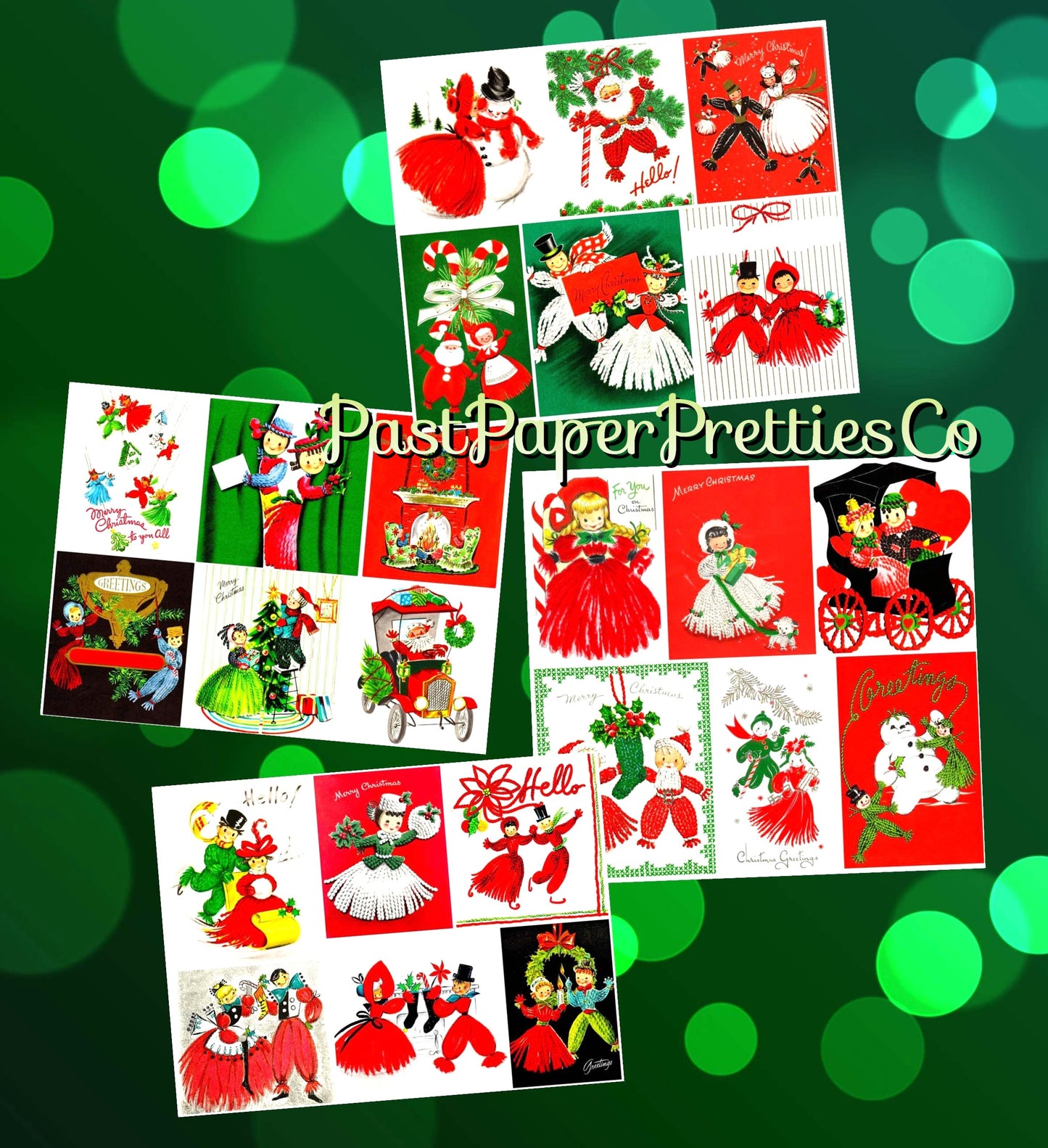 Vintage Christmas Yarn People Collage Sheets & Full Cards Printable PDF Instant Digital Kitsch Cute Yarny Holiday Couples Family 45 Images