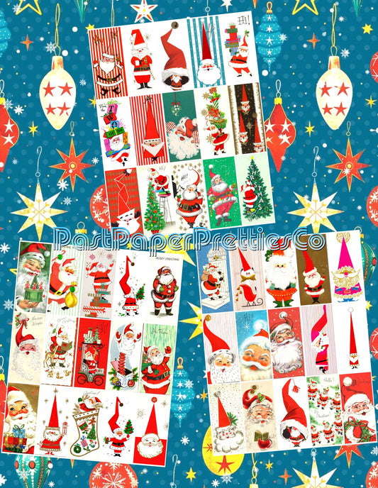 Vintage Retro Slim Santas Mod Tall Hats Christmas Card Images Collage & Full Cards Printable PDF Instant Digital Download MCM Kitsch Clipart
