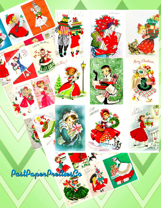 36 Vintage Printable Christmas Cuties Pretty Shoppers All Shopping Ladies & Girls Collage Sheets Card Images PDF Instant Digital Download