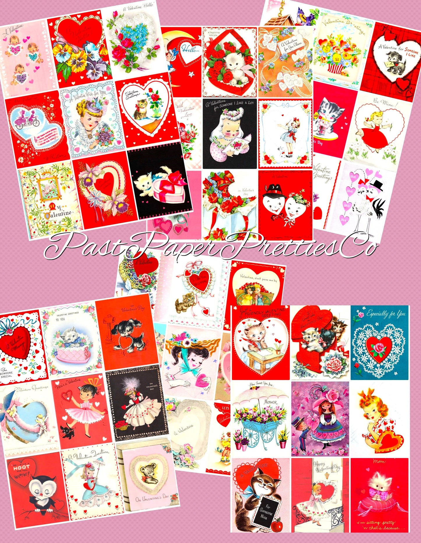 Vintage Happy Valentines Day Printable Valentine Greeting Card Collage Sheets PDF Instant Digital Download 54 Cute MCM Clipart Images