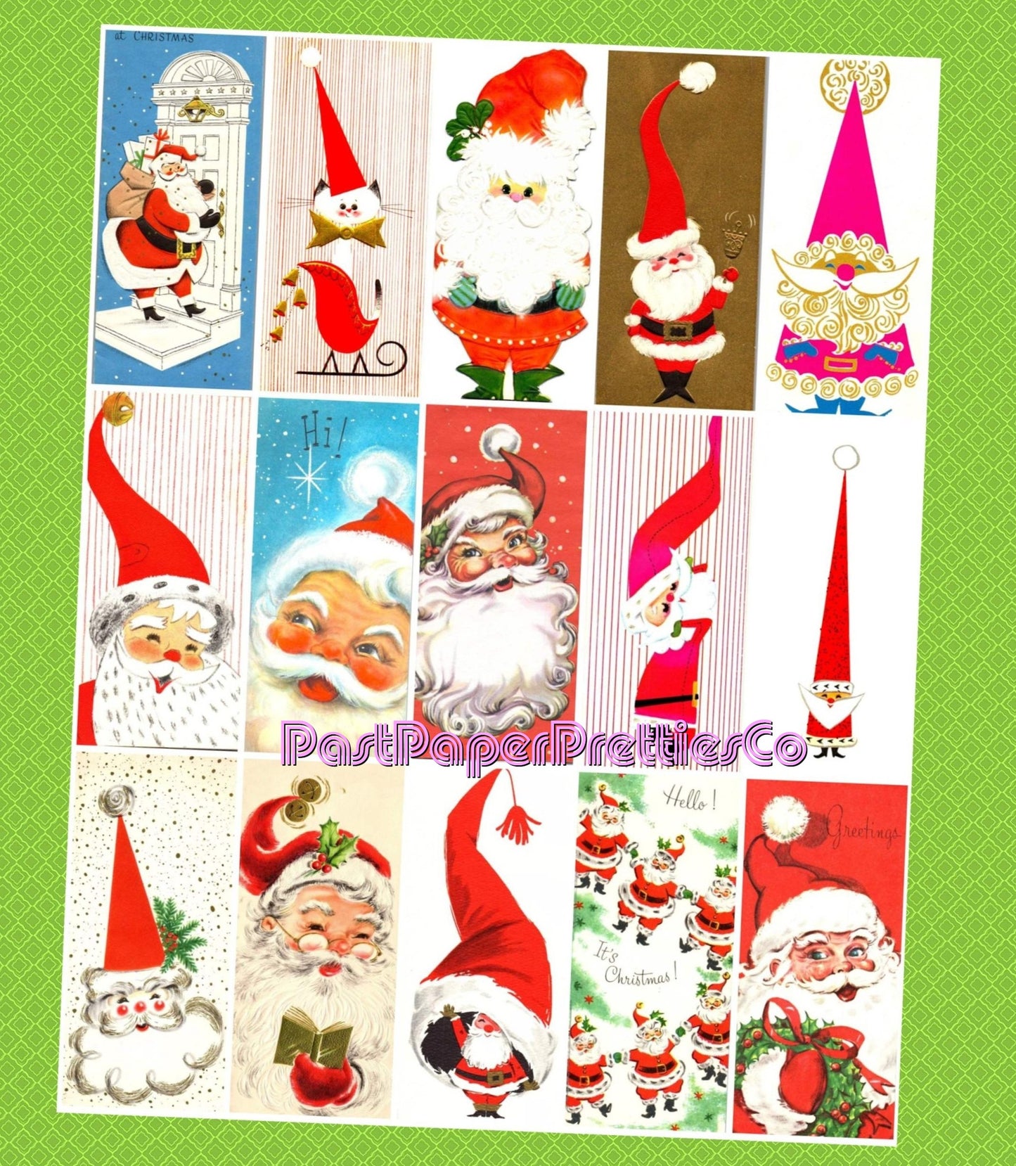 Vintage Retro Slim Santas Mod Tall Hats Christmas Card Images Collage & Full Cards Printable PDF Instant Digital Download MCM Kitsch Clipart