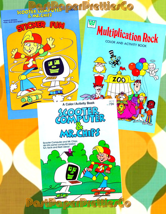 Vintage Printable School House Rock Coloring Books Lot of 3 Scooter Computer and Mr Chips PDF Instant Digital Download Childhood TV Show