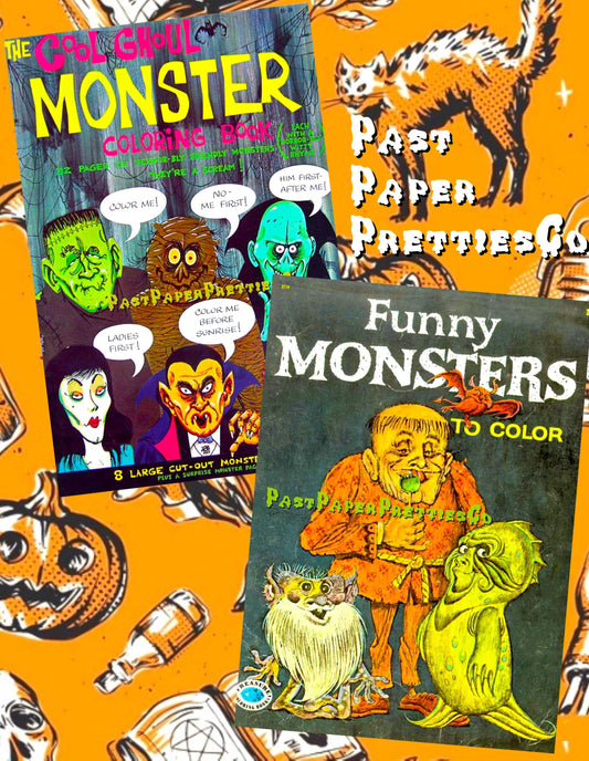Vintage Halloween MCM Monsters Coloring Books Printable PDF Instant Digital Download Retro Spooky Funny Ghoulish Creatures 68 Pages to Color