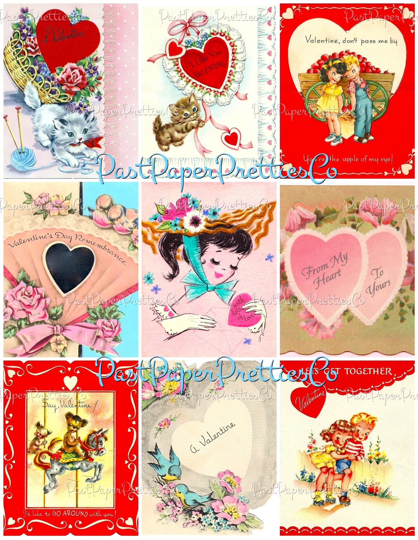 Vintage Happy Valentines Day Printable Valentine Greeting Card Collage Sheets PDF Instant Digital Download 54 Cute MCM Clipart Images
