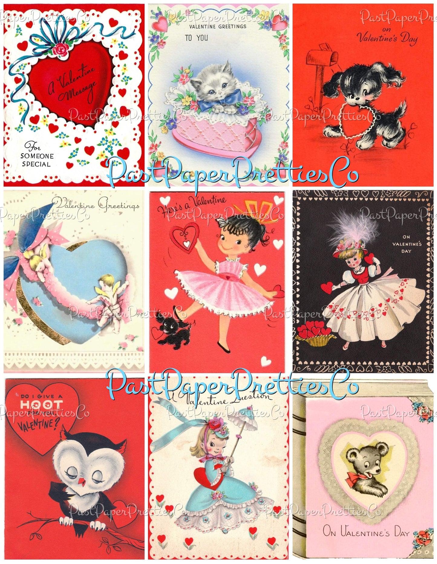 Vintage Happy Valentines Day Printable Valentine Greeting Card Collage Sheets PDF Instant Digital Download 54 Cute MCM Clipart Images