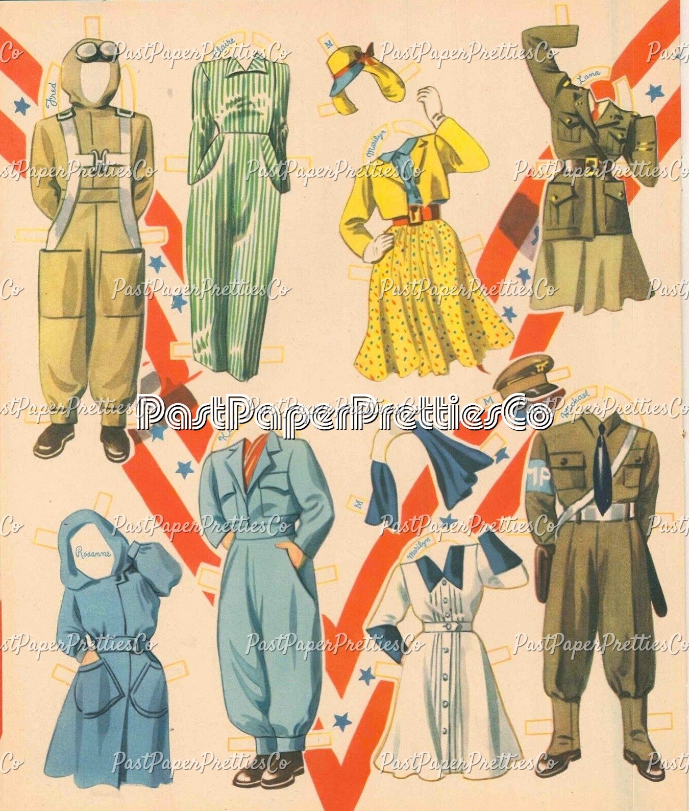 Vintage Paper Dolls Victory Volunteers WWII Military Guys n Gals Dolls 1942 Printable PDF Instant Digital Download Wartime Clip Art JPEG