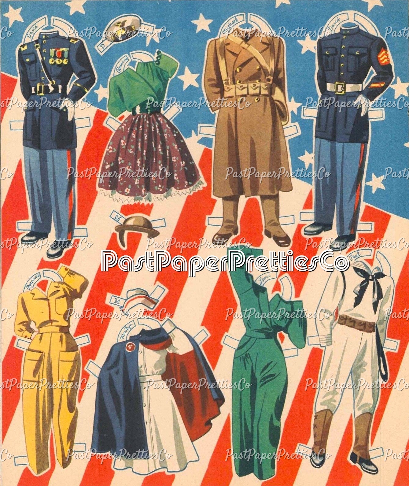 Vintage Paper Dolls Victory Volunteers WWII Military Guys n Gals Dolls 1942 Printable PDF Instant Digital Download Wartime Clip Art JPEG