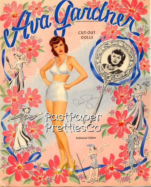 Vintage Paper Dolls Ava Gardner Movie Star 1940s Printable PDF Instant Digital Download Hollywood Actress Starlet Doll Clip Art