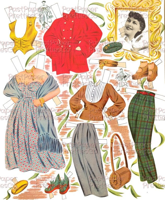 Vintage Paper Dolls Ava Gardner Movie Star 1940s Printable PDF Instant Digital Download Hollywood Actress Starlet Doll Clip Art