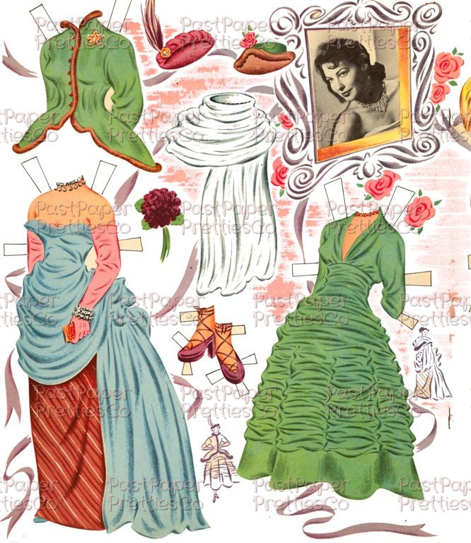 Vintage Paper Dolls Ava Gardner Movie Star 1940s Printable PDF Instant Digital Download Hollywood Actress Starlet Doll Clip Art