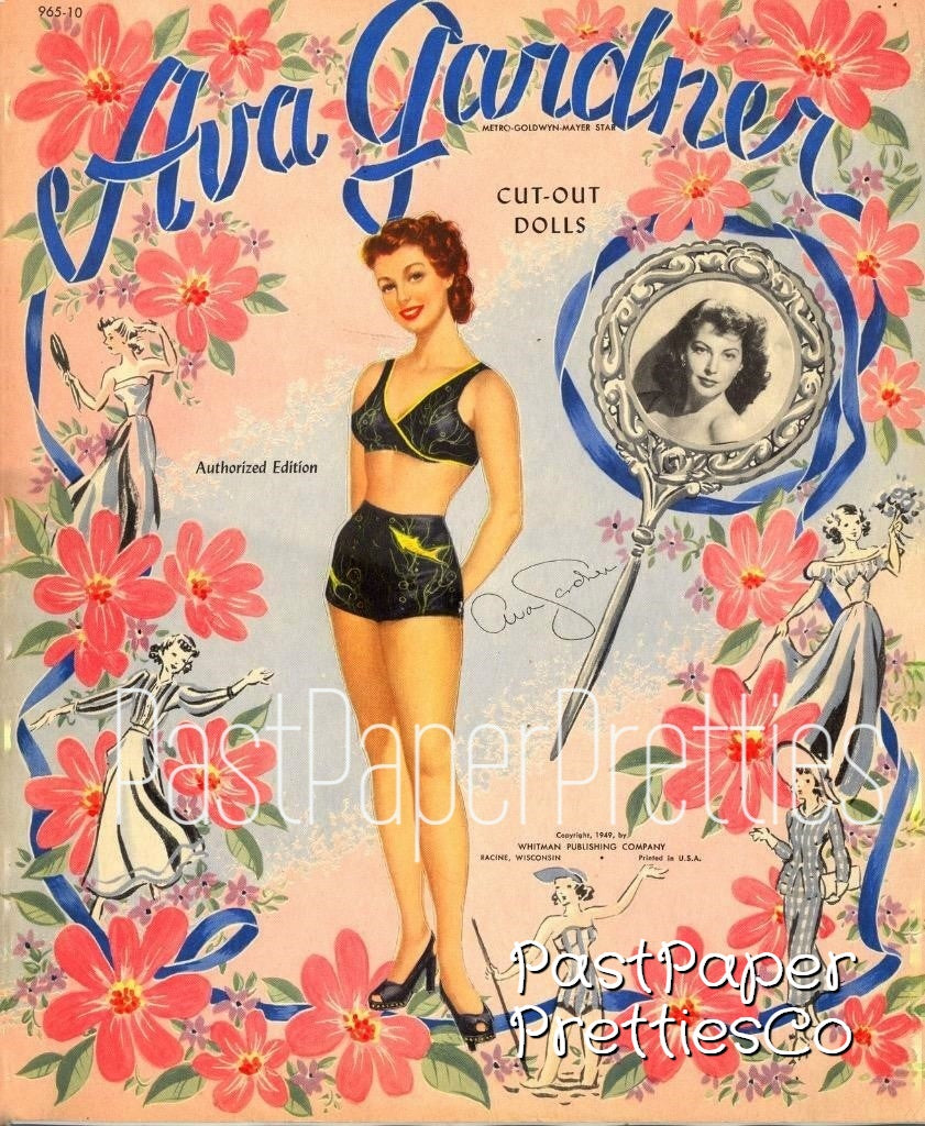 Vintage Paper Dolls Ava Gardner Movie Star 1940s Printable PDF Instant Digital Download Hollywood Actress Starlet Doll Clip Art