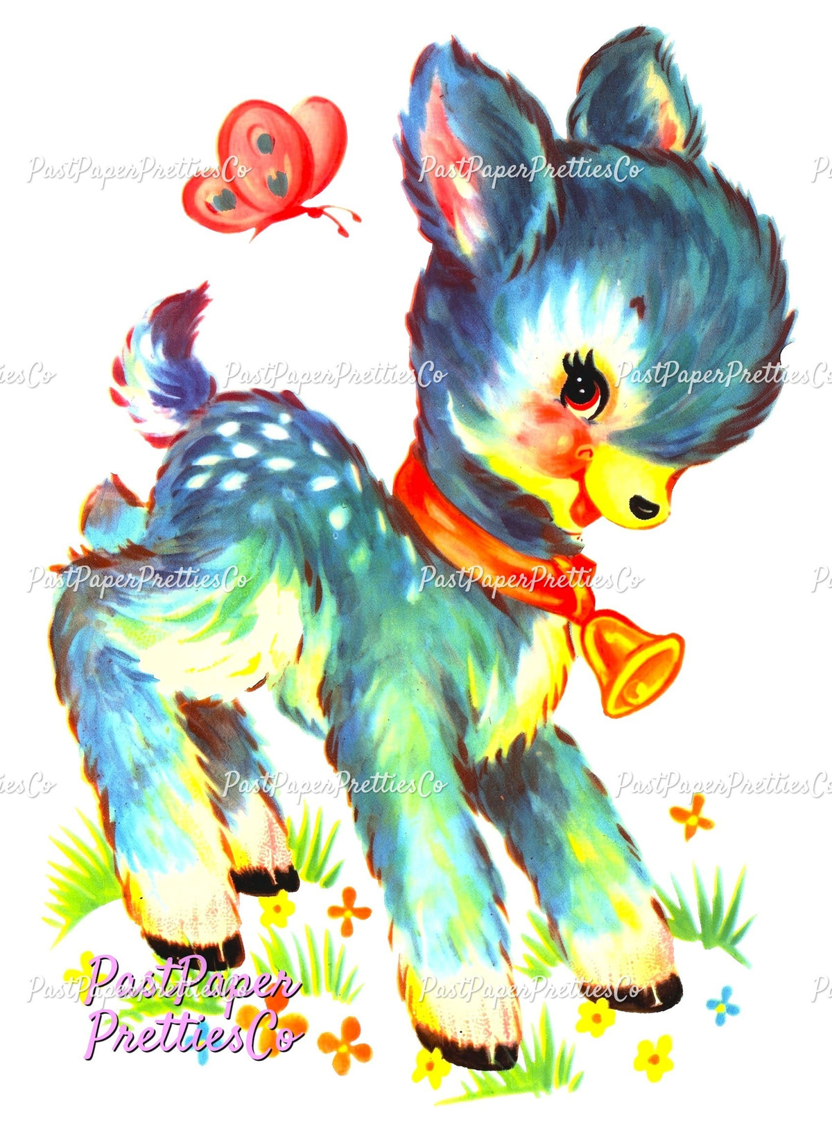 Vintage Printable Blue Fawn Baby Deer Butterfly Nursery Decal Image Instant Digital Download Cute Animal Clipart