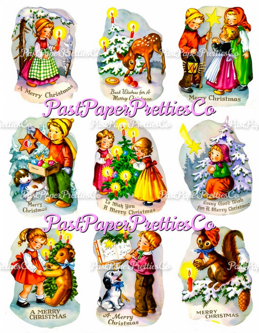 Vintage Printable Christmas Seals Sweet German Children Stickers Collage Sheet PDF Instant Digital Download MCM