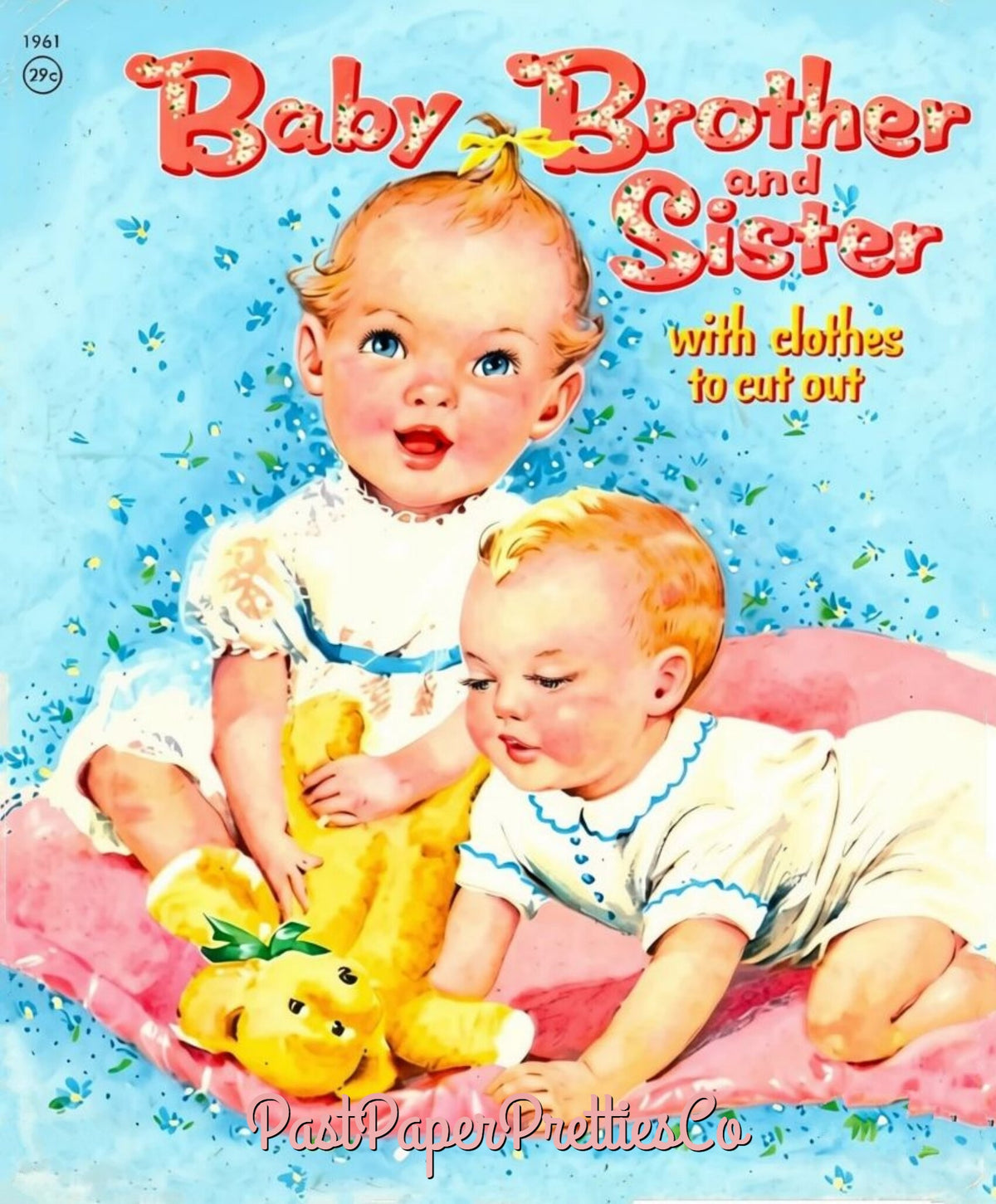 Vintage Paper Dolls Baby Brother and Sister Cute Twin Babies 1958 Printable PDF Instant Digital Download Retro MCM Infant Siblings Clip Art