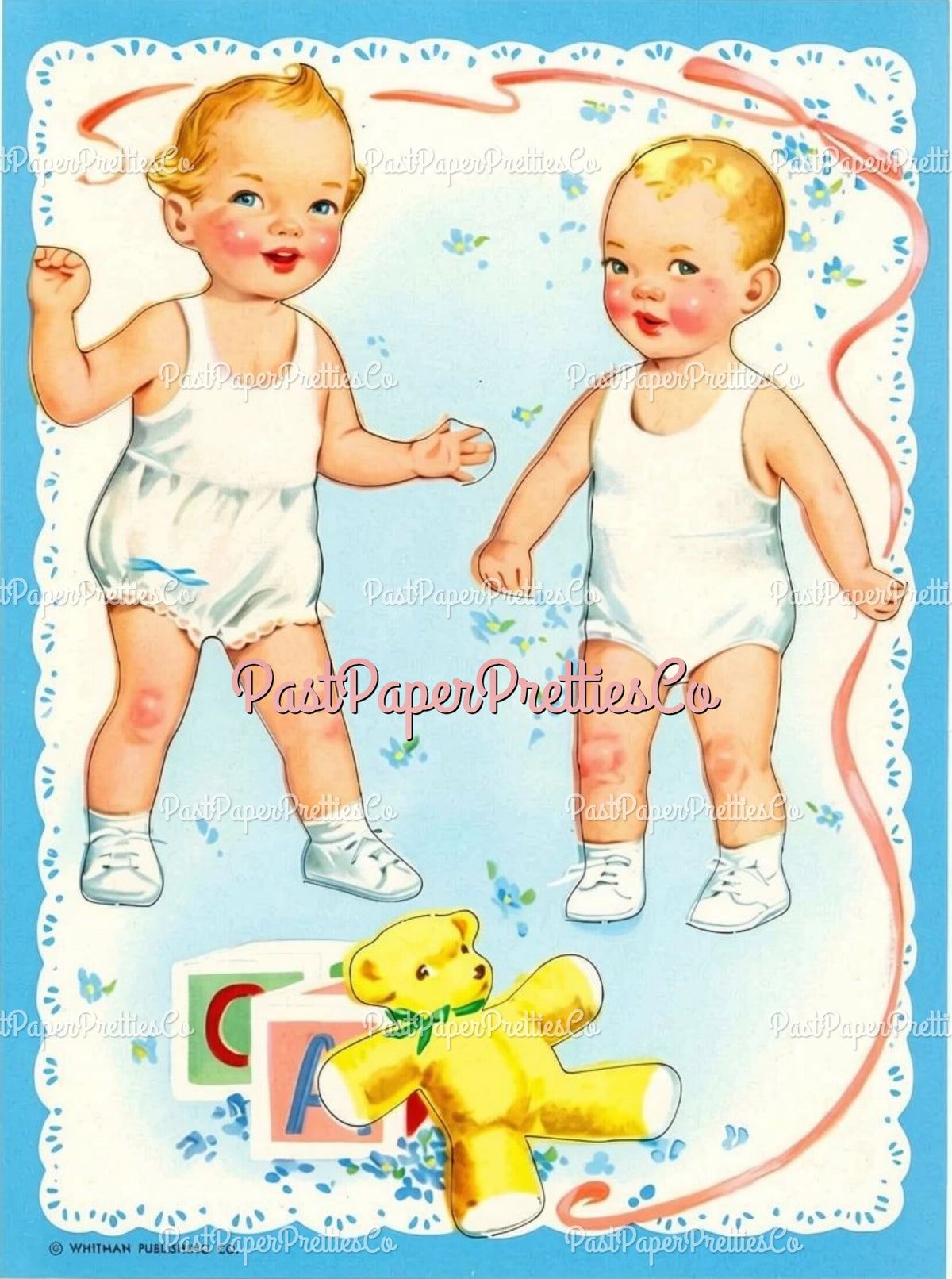 Vintage Paper Dolls Baby Brother and Sister Cute Twin Babies 1958 Printable PDF Instant Digital Download Retro MCM Infant Siblings Clip Art